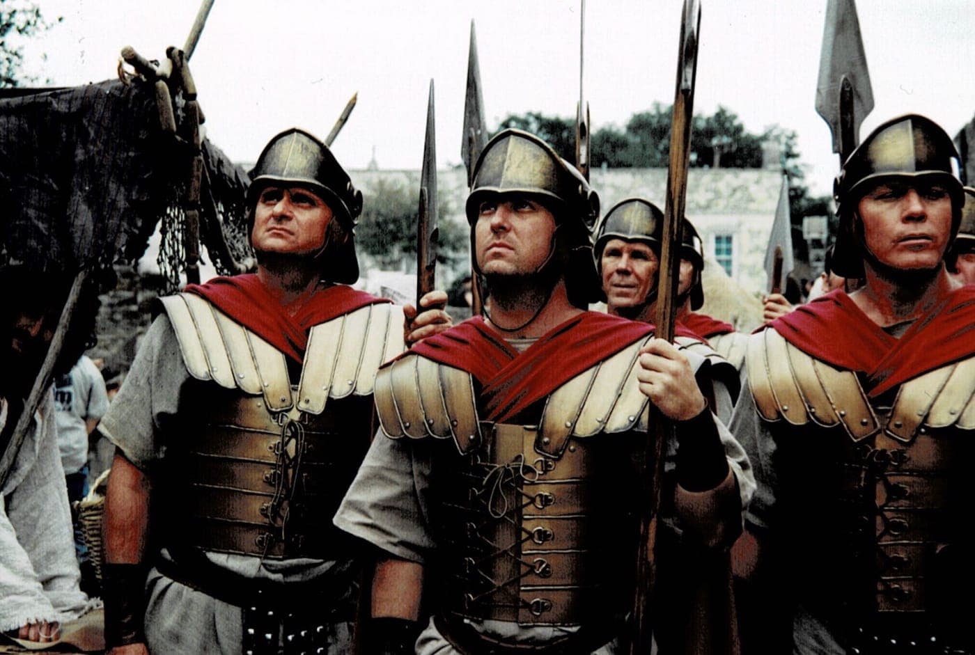 Roman soldiers in costume on the set of Resurrection