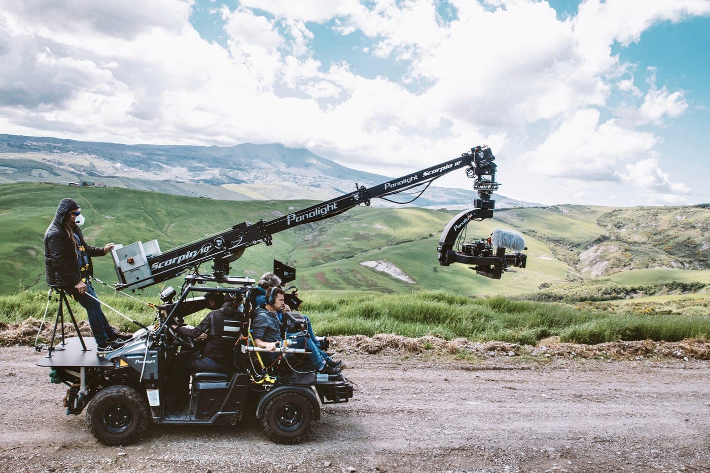A camera crane rig in the Italian hills for The Journey with Andrea Bocelli